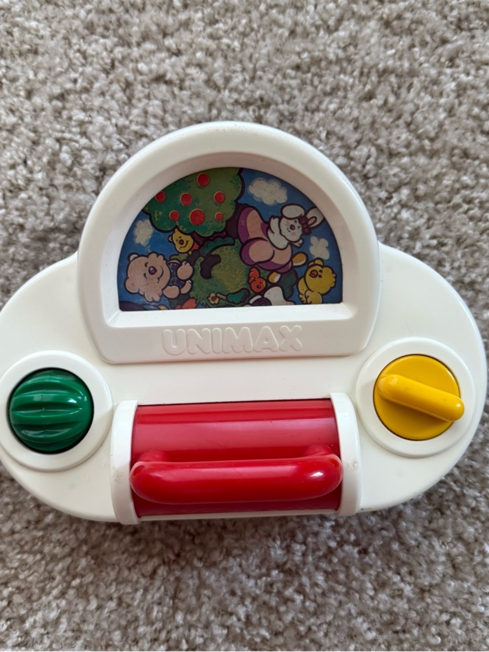Vintage Unimax Kids Handheld Activity Toy - White, Red, Green, Yellow RARE
